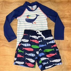 Janie and Jake Whale Print Trunks, Baby Boden Rash Guard